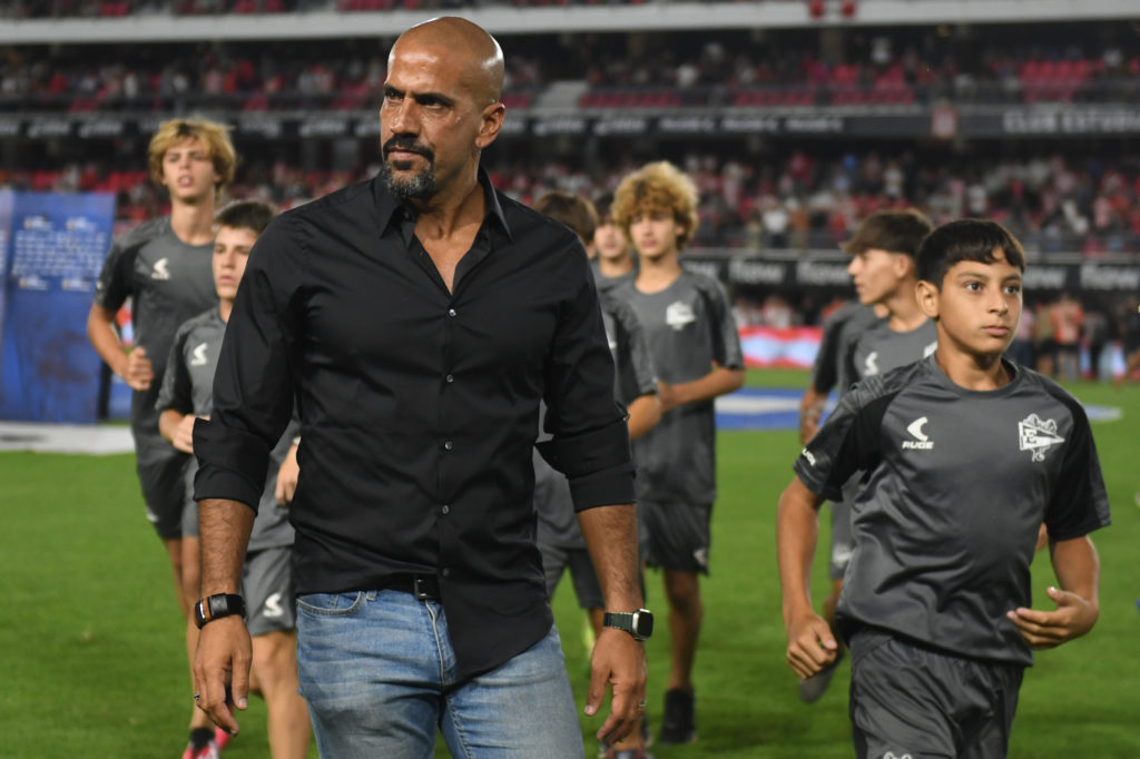 Juan Sebastian Veron walks out as Estudiantes take on Boca Juniors in the Copa de la Liga Profesional 2024