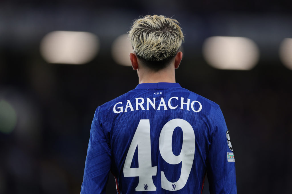 Former Manchester United star Alejandro Garnacho during the Champions League match between Chelsea and Benfica at Stamford Bridge in 2025 in London, England.