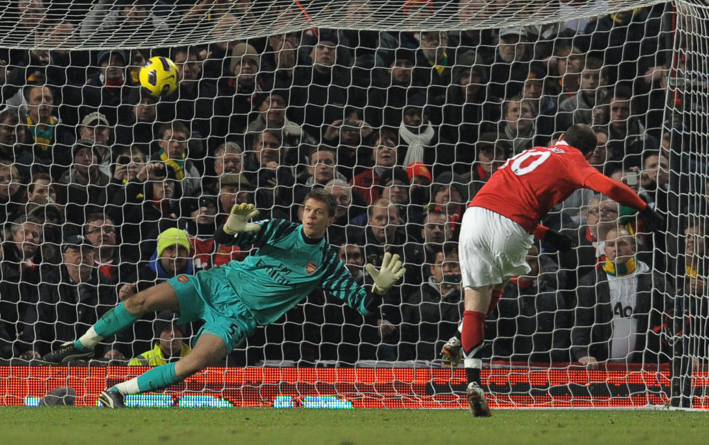 Wayne Rooney scoring a penalty against Arsenal