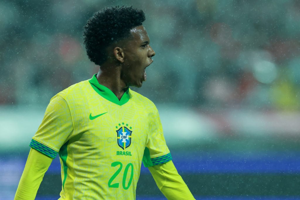 Estevao celebrates for Brazil