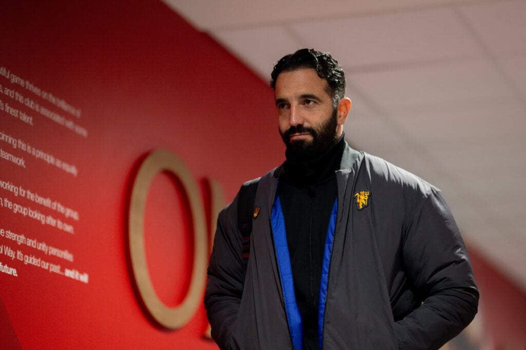 Manchester United manager Ruben Amorim arrives prior to the Premier League match between Liverpool and Manchester United at Anfield in 2025 in Liverpool, England.