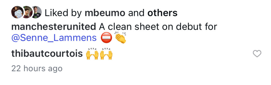Thibaut Courtois reacts to Manchester United Instagram post