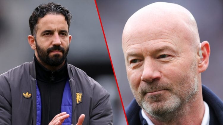 Premier League legend and TV pundit Alan Shearer, inset Manchester United manager Ruben Amorim at the Brentford match.