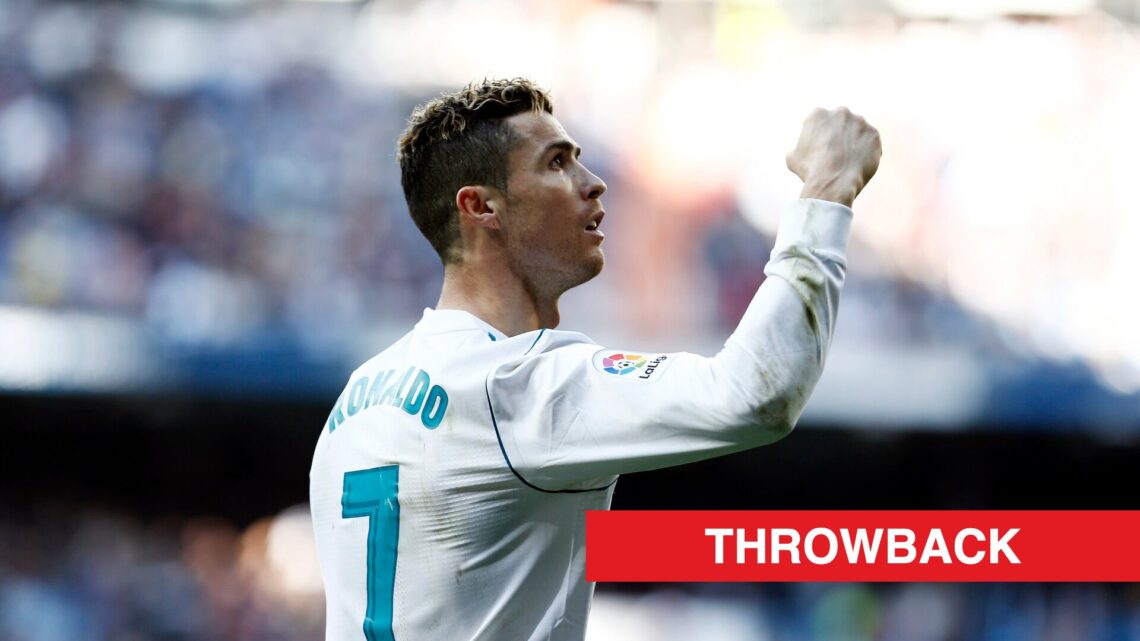 Cristiano Ronaldo split image with throwback banner