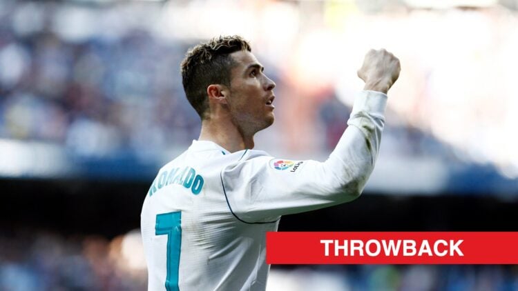 Cristiano Ronaldo split image with throwback banner