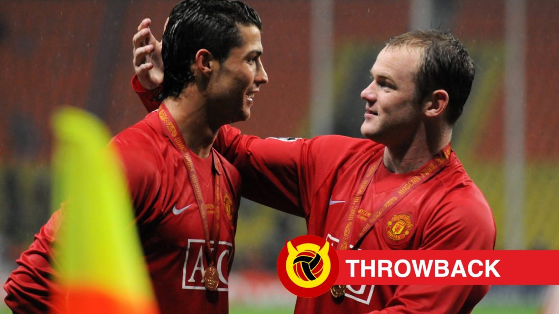 Cristiano Ronaldo and Wayne Rooney celebrate winning the Champions League for Manchester United.