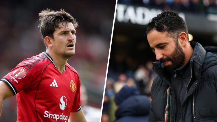 Harry Maguire split image with Ruben Amorim