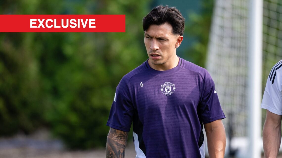 Lisandro Martinez split image with exclusive banner