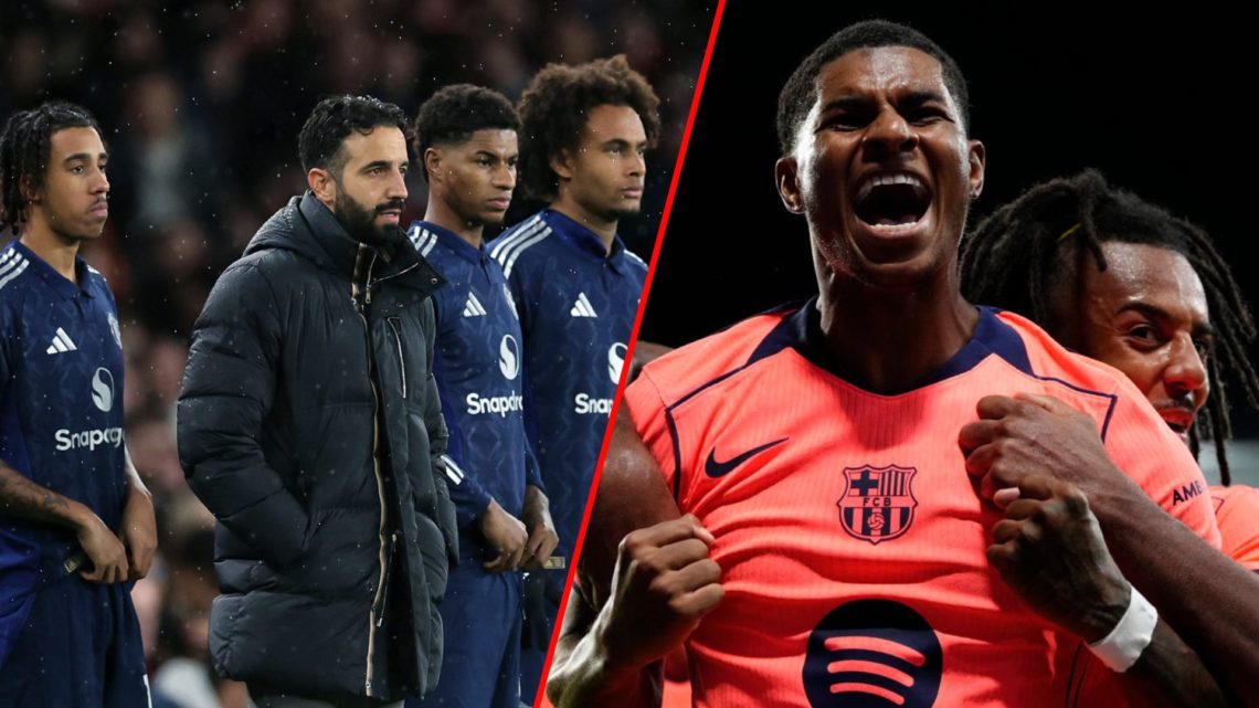Marcus Rashford during the Champions League match between Newcastle United and Barcelona at St James’ Park, inset the Manchester United and England...