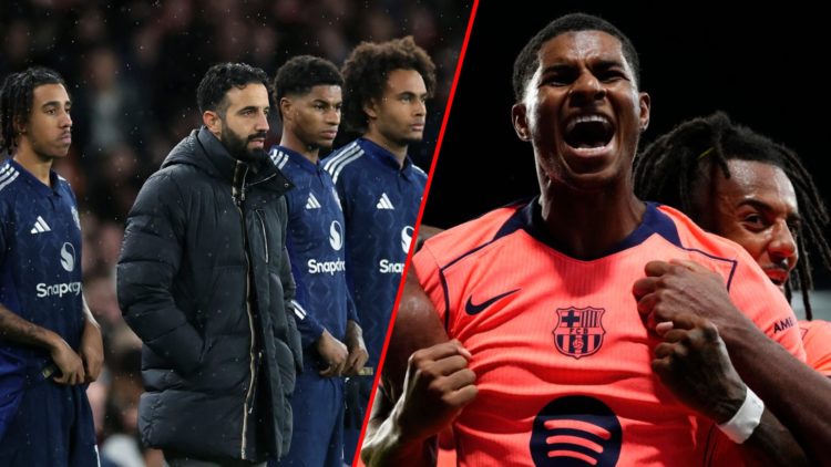 Marcus Rashford during the Champions League match between Newcastle United and Barcelona at St James’ Park, inset the Manchester United and England...