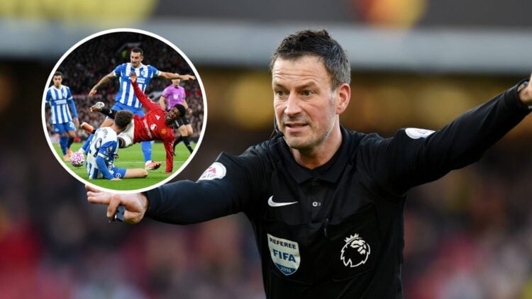 Former Premier League referee Mark Clattenburg in action, inset of Amad Diallo penalty incident vs Brighton.