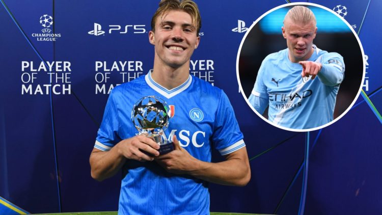 Rasmus Hojlund split image with Kevin De Bruyne
