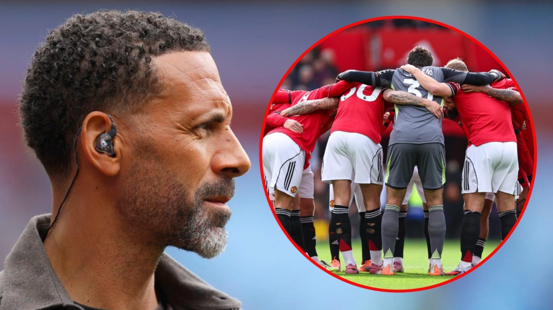 TNT Sports pundit Rio Ferdinand, inset Manchester United players vs Sunderland in the Premier League match at Old Trafford.