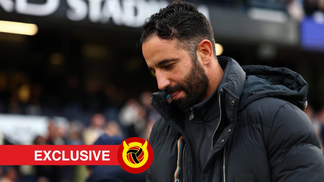 Ruben Amorim looking down with tounge out. Overlaid UIF logo and exclusives banner.