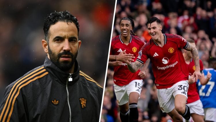 Ruben Amorim split image with Benjamin Sesko and Leny Yoro