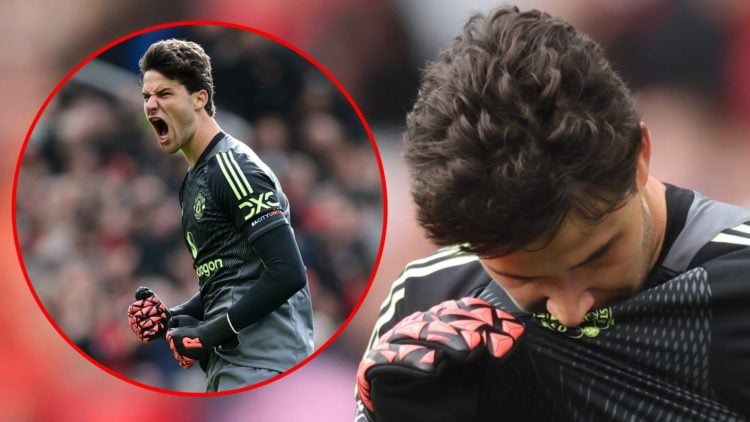 Senne Lammens reacts during the Premier League match between Manchester United and Sunderland at Old Trafford, inset the summer signing.