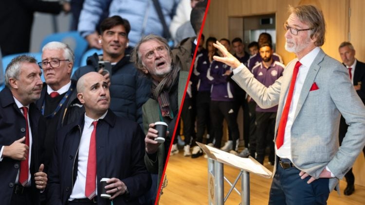 Jason Wilcox, Omar Berrada and Sir Jim Ratcliffe at the Premier League match between Manchester City and Manchester United at the Etihad Stadium, i...