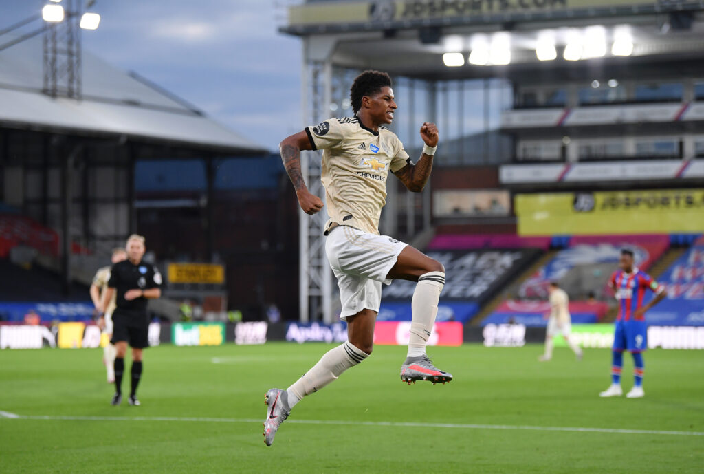 Marcus Rashford scores against Crystal Palace