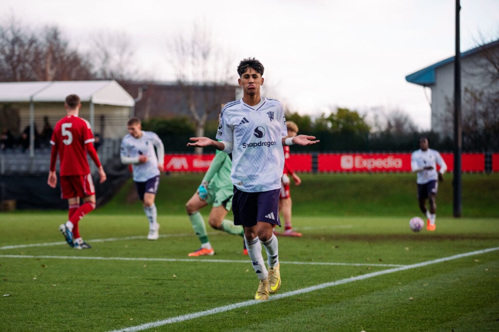 JJ Gabriel celebrates for Manchester United U18.