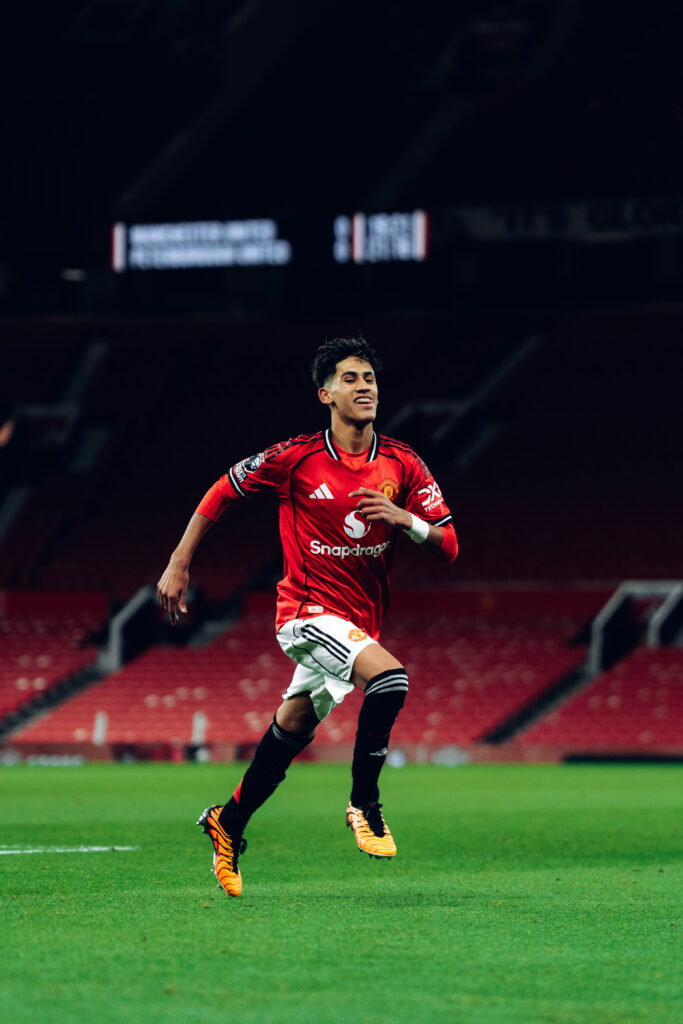 JJ Gabriel running off in celebration for Manchester United U18.