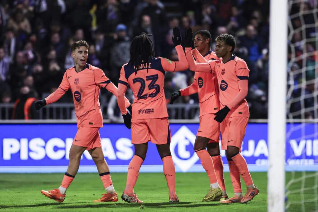 Marcus Rashford of FC Barcelona celebrates a goal with his teammates during the Spanish Cup, Copa del Rey, Round of 16 football match played between CD Guadalajara and FC Barcelona at Estadio Pedro Escartin Stadium on December 16, 2025