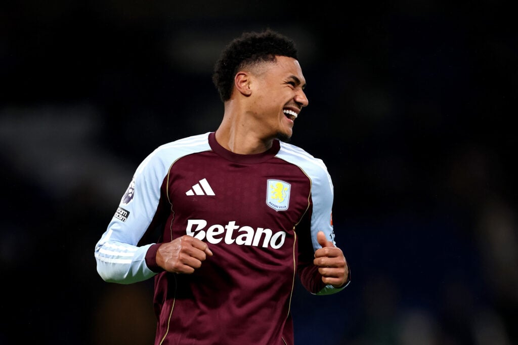 Ollie Watkins smiling after scoring for Aston Villa.
