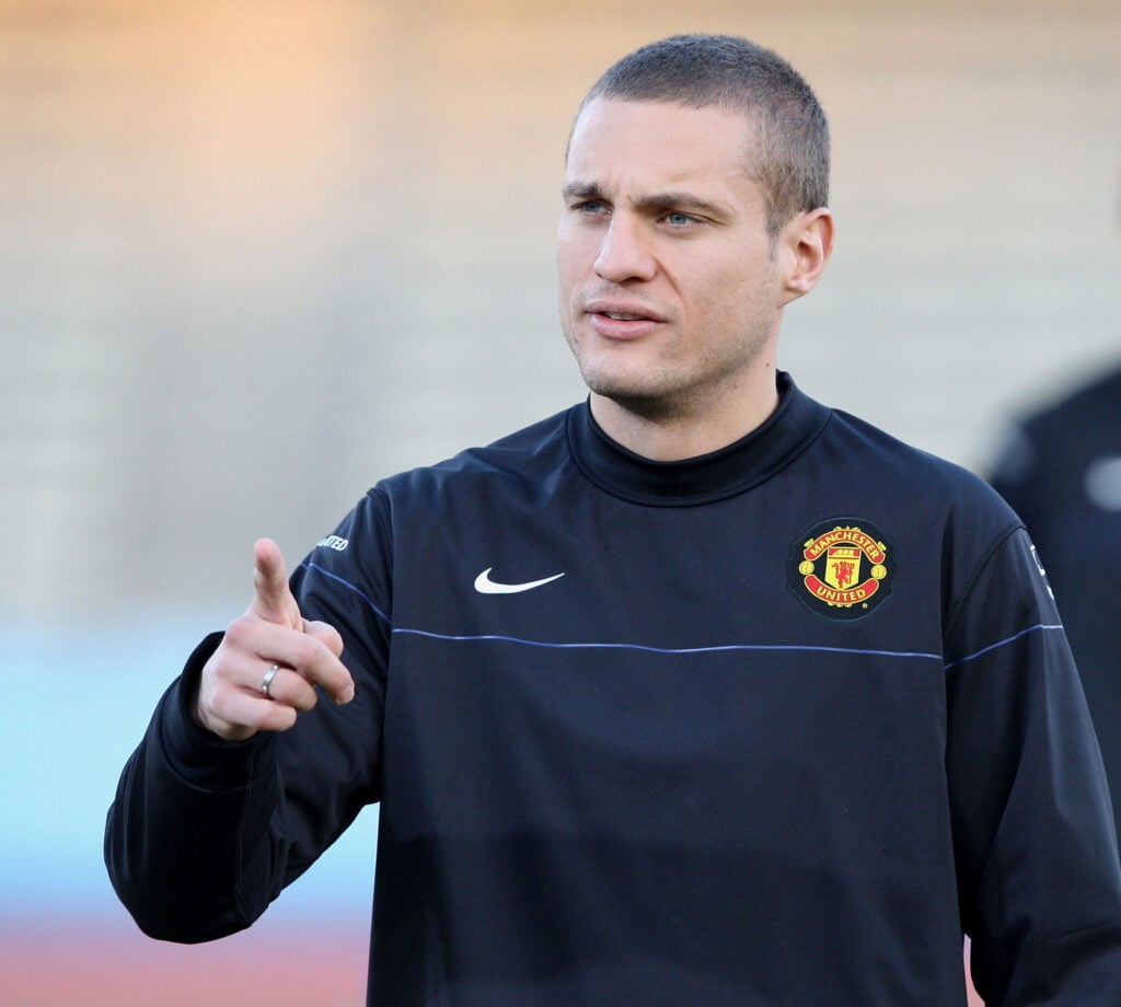 Nemanja Vidic in action during a first-team training session ahead of the Club World Cup final at the Todoriki Kawasaki Stadium on December 20, 2008, in Yokohama, Japan.