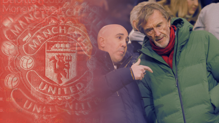 Abstract cover art featuring the Manchester United badge and Sir Jim Ratcliffe