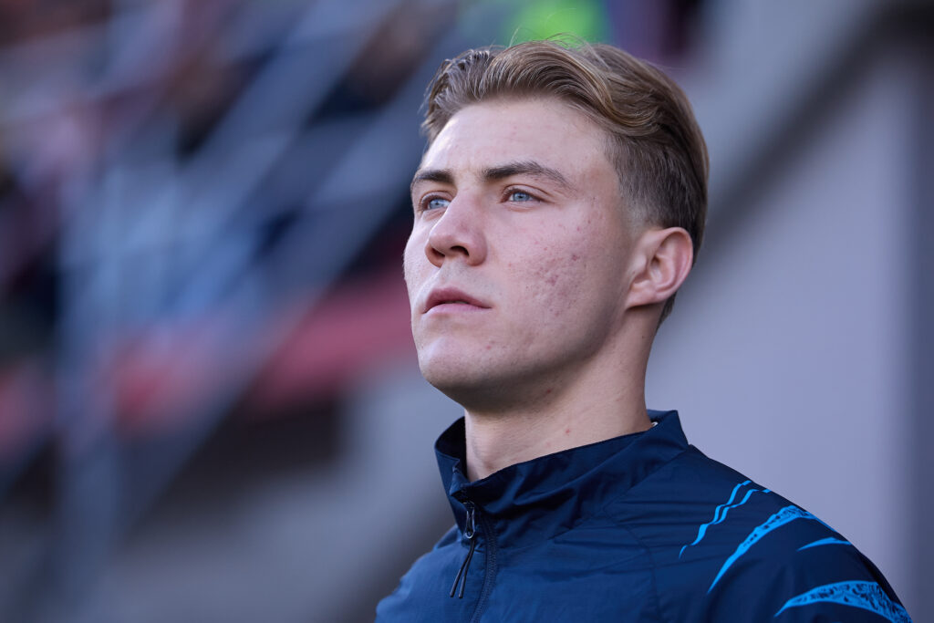 Rasmus Hojlund on the touchline