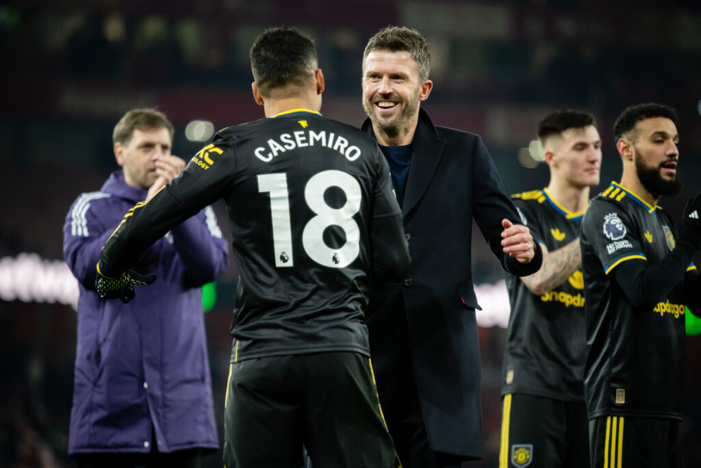 Casemiro celebrates with Michael Carrick