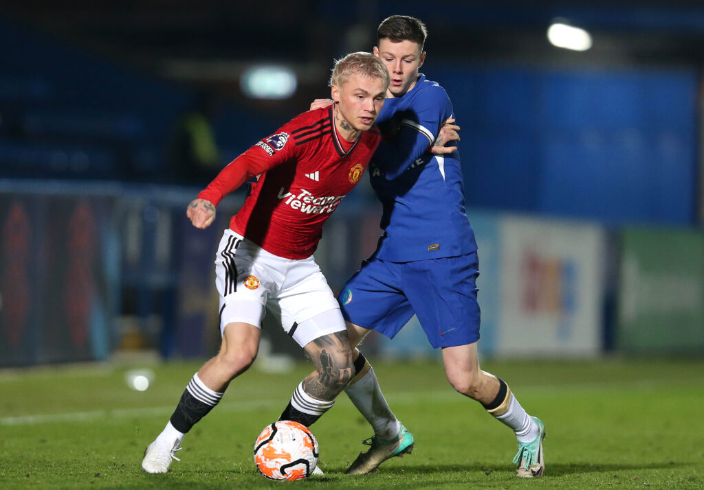 Isak Hansen-Aaroen playing for Man Utd u21s v Chelsea