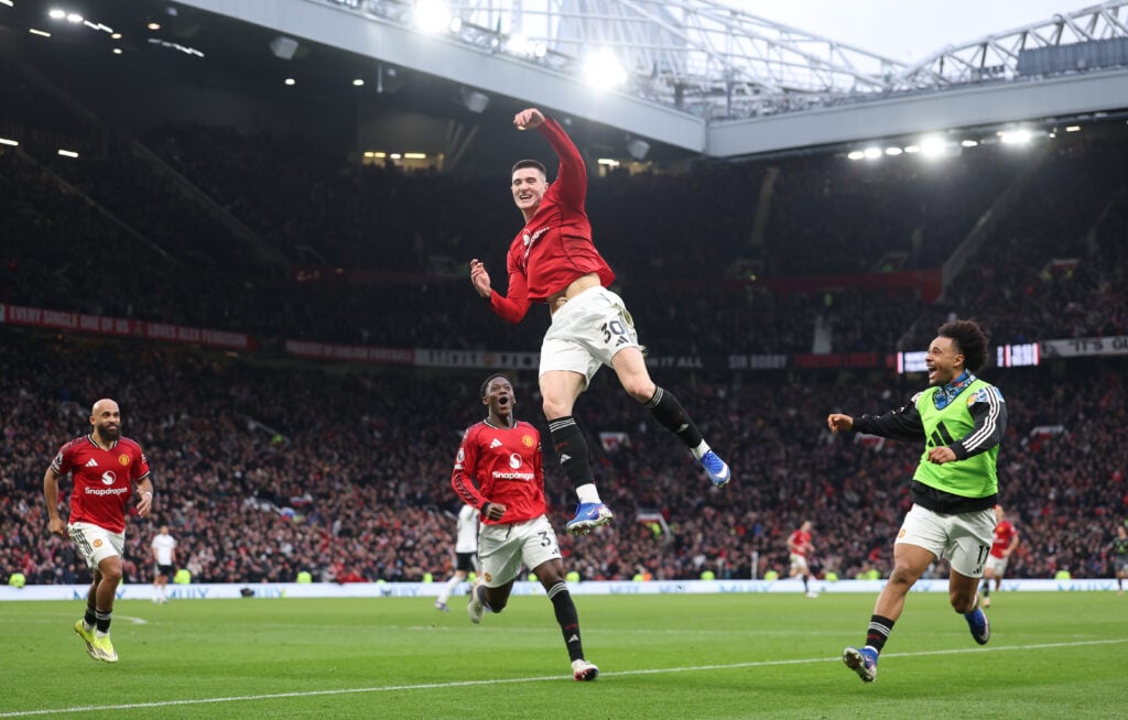 Benjamin Sesko celebrates for Manchester United.