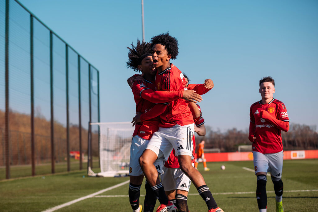 Manchester United U18s celebrate scoring