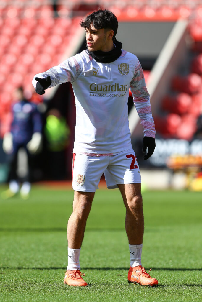 Gabriele Biancheri warming up for Rotherham United