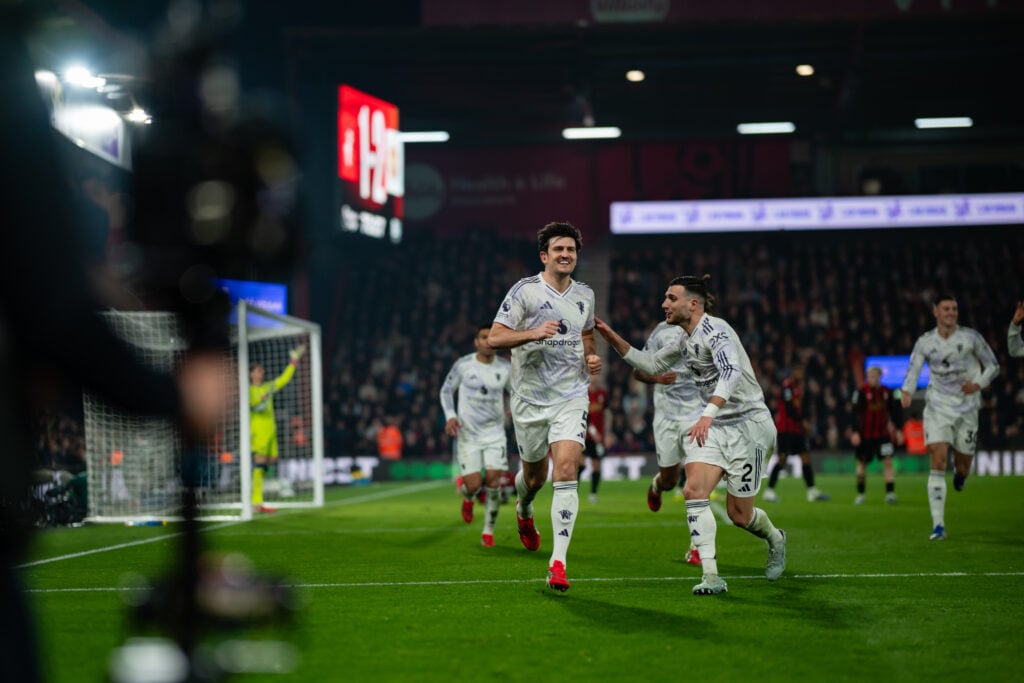 Harry Maguire celebrates against Bournemouth