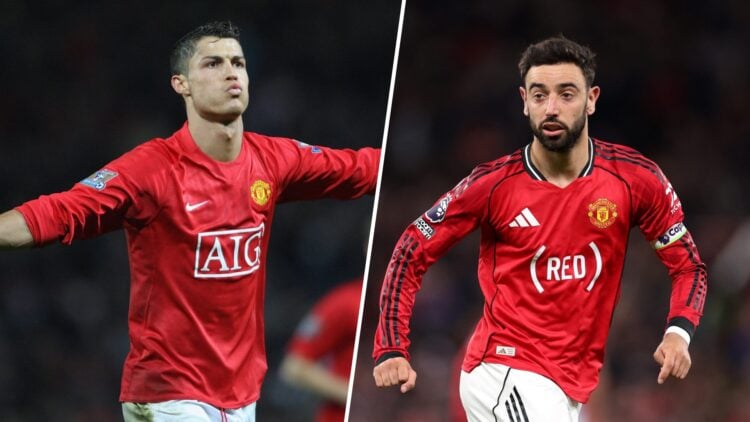 Cristiano Ronaldo and Bruno Fernandes split image