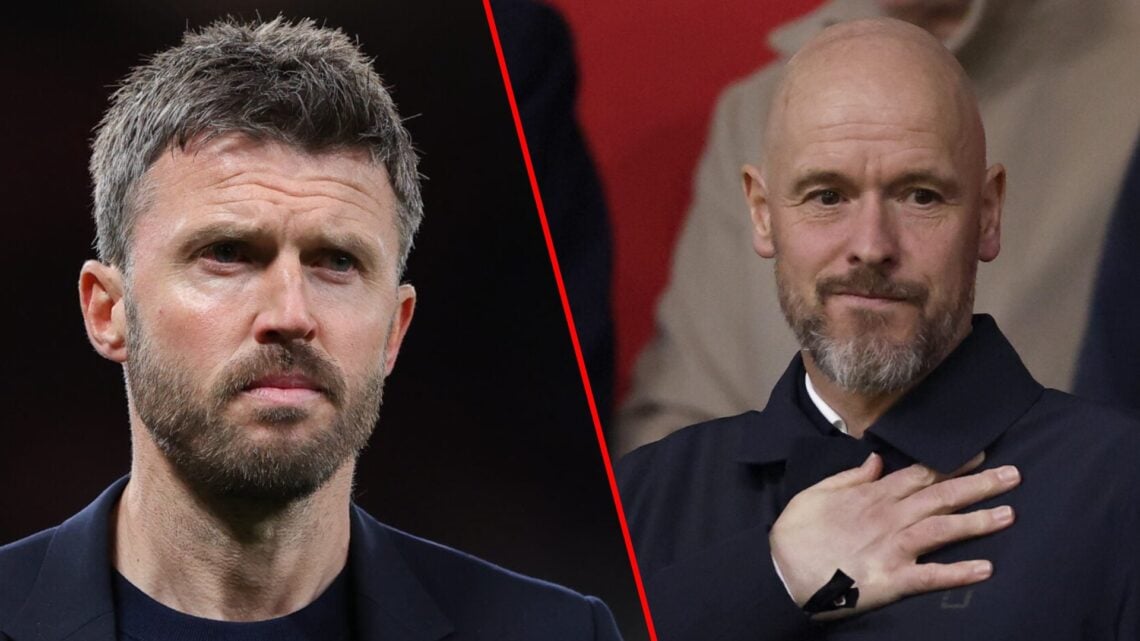 Michael Carrick during the Premier League match between Manchester United and Brentford, inset Erik ten Hag during the Eredivisie match between Aja...