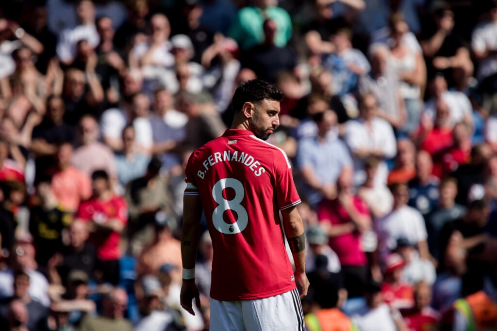 Bruno Fernandes during the Premier League match between Brighton and Hove Albion and Manchester United at the Amex Stadium on May 24, 2026, in Brighton, England.