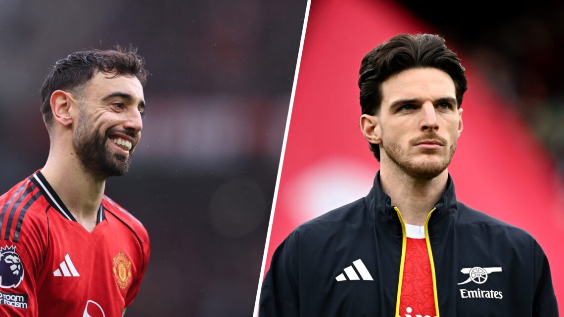 Bruno Fernandes and Declan Rice split image