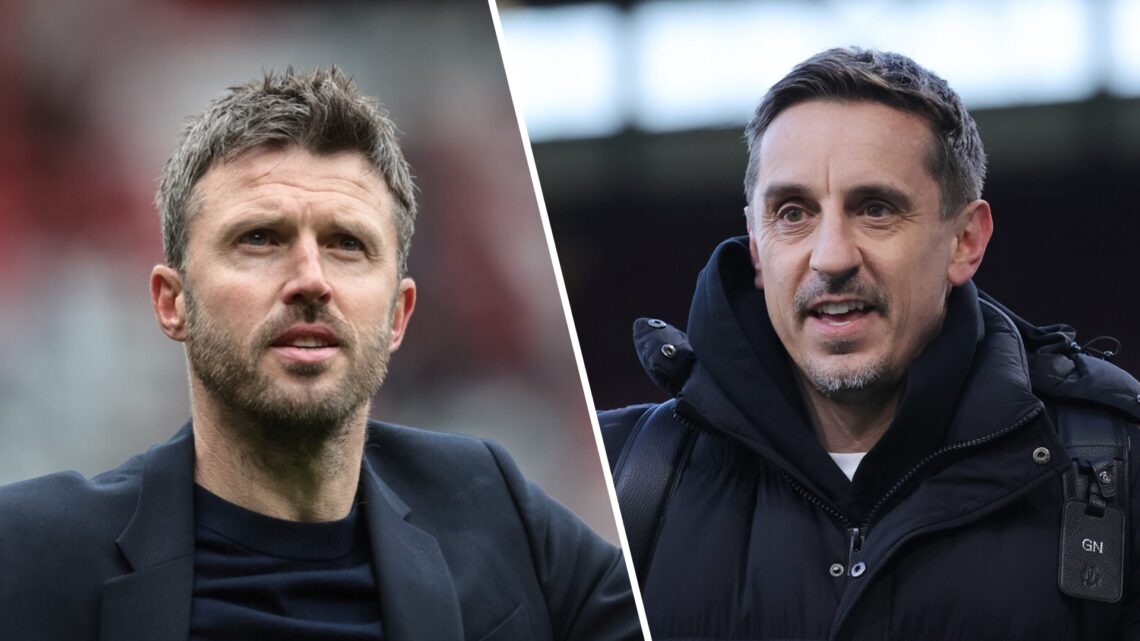 Michael Carrick and Gary Neville split image.