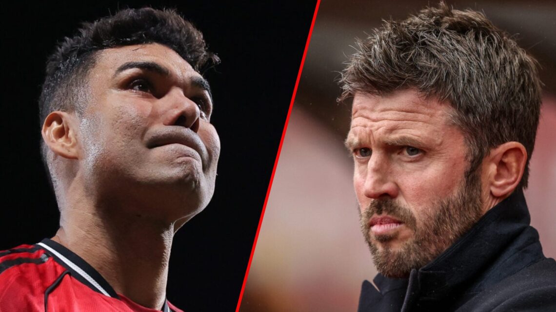 Casemiro during the Premier League match between Manchester United and Brentford at Old Trafford, inset Michael Carrick.