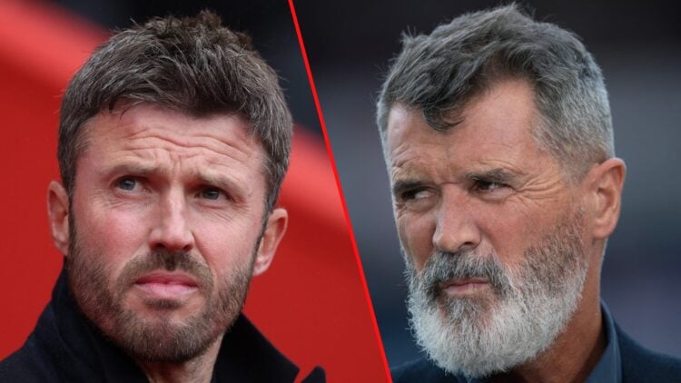 Michael Carrick looks on during the Premier League match between Sunderland and Manchester United at the Stadium of Light, inset Roy Keane.