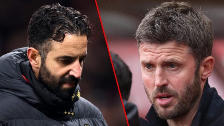 Michael Carrick during the Premier League match between Sunderland and Manchester United at the Stadium of Light, inset Ruben Amorim.