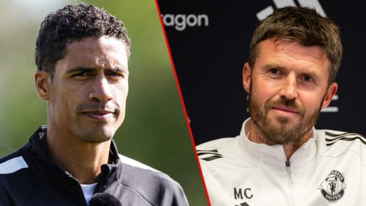 Former Real Madrid and France defender Raphael Varane, inset Manchester United head coach Michael Carrick.