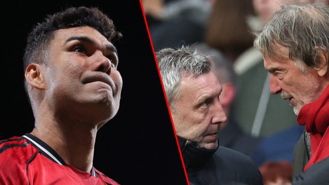 Sir Jim Ratcliffe and Jason Wilcox during the Premier League match between Newcastle United and Manchester United, inset Casemiro during the Premie...
