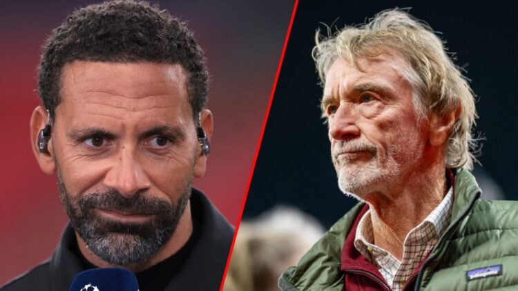 Ineos chief Sir Jim Ratcliffe during the Premier League match between Manchester United and Chelsea at Old Trafford, inset Rio Ferdinand.