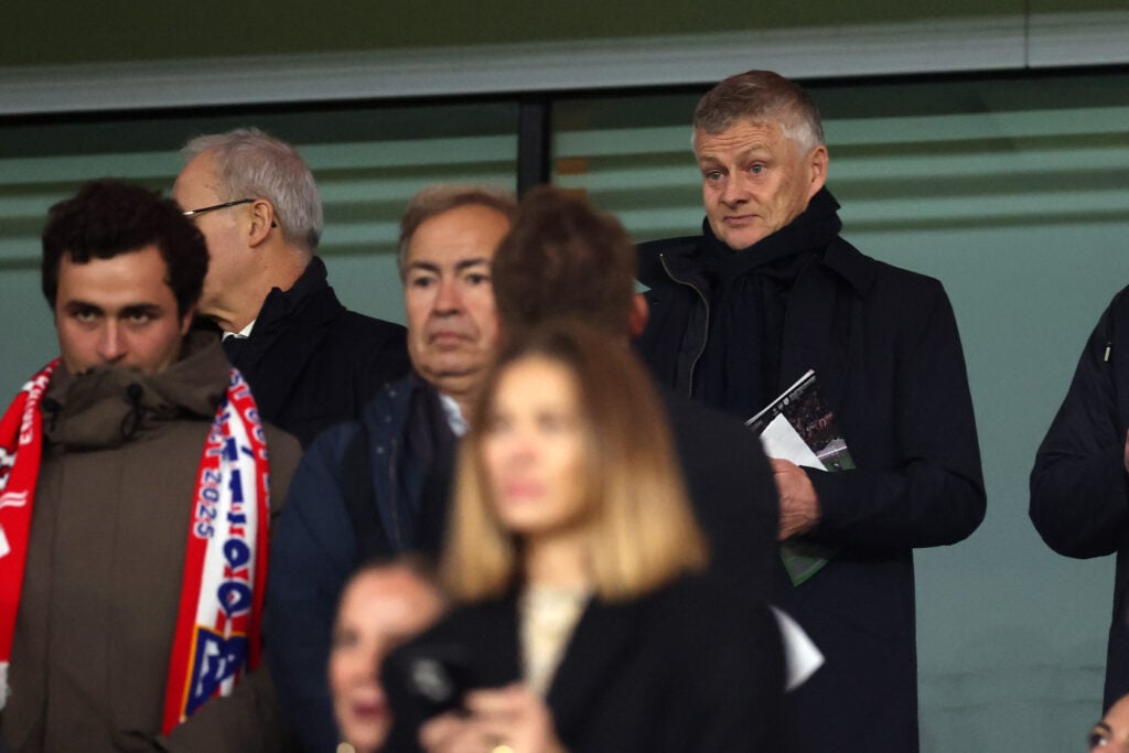 Ole Gunnar Solskjaer watching Arsenal vs Atletico Madrid