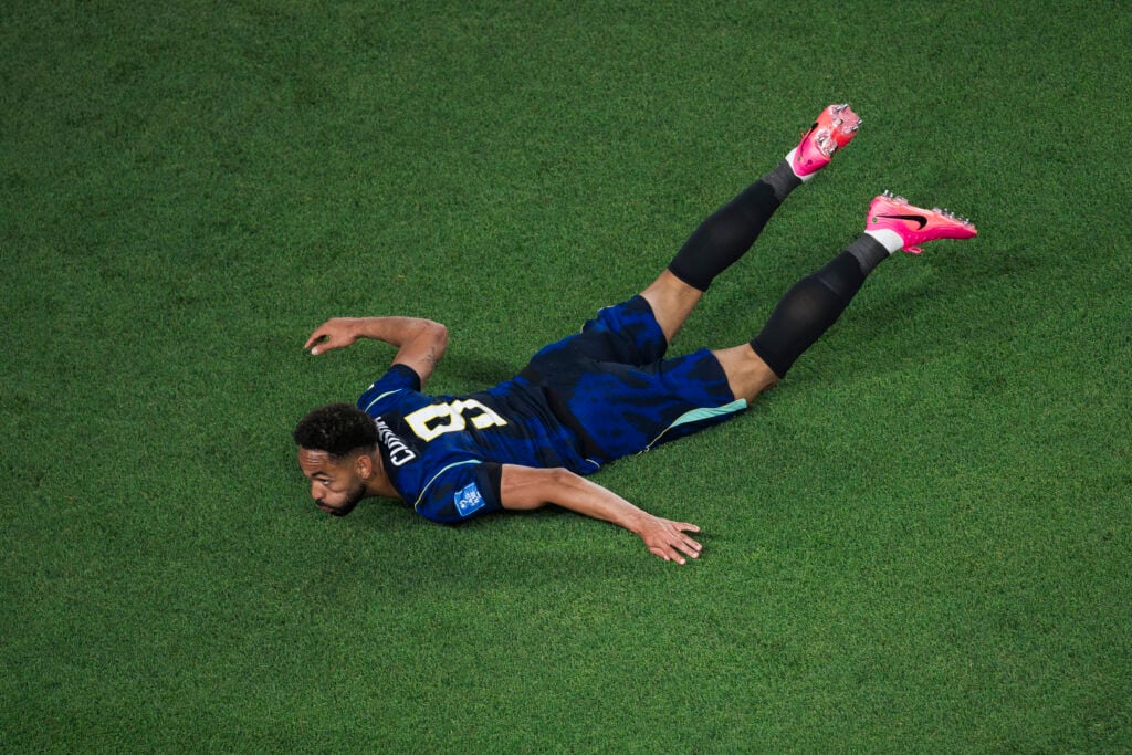 Matheus Cunha, do Brasil, comemora após marcar um gol