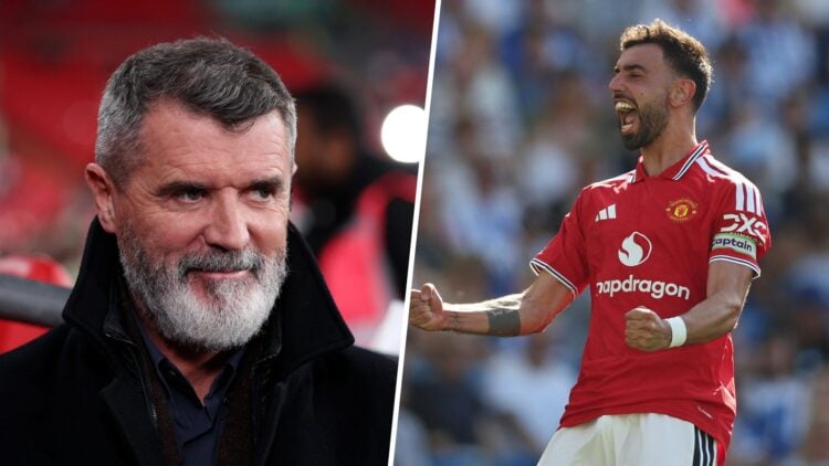 Roy Keane pundit, Bruno Fernandes celebrating in Man Utd jersey