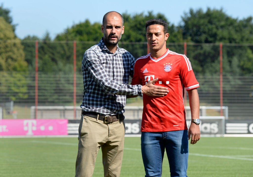 Thiago Alcantara and Pep Guardiola at Bayern Munich in 2013